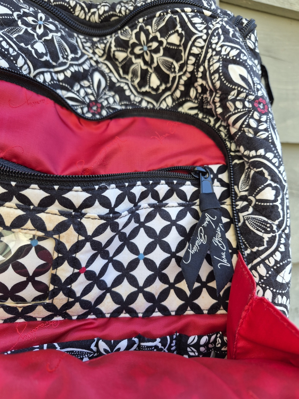 Vera Bradley Black & White Floral Backpack with Multicolor Stripe - Picture 3 of 8